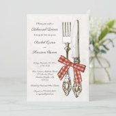 Silverware und Red Checkered Probe Dinner Einladung (Stehend Vorderseite)