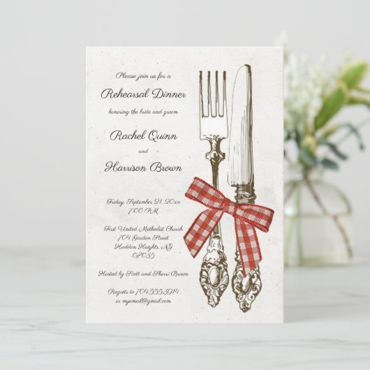 Silverware und Red Checkered Probe Dinner Einladung (Stehend Vorderseite)