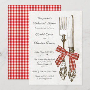 Silverware und Red Checkered Probe Dinner Einladung