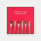 Silverware Utensife Knife Fork on Red Personalize Serviette (Vorderseite)