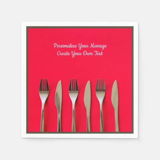 Silverware Utensife Knife Fork on Red Personalize Serviette (Vorderseite)