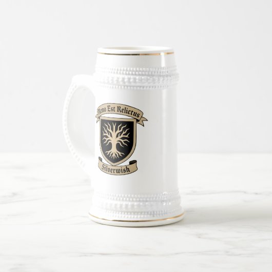 SilverWish Wappen und Motto Tankard on White&Black Bierglas (Vorderseite Links)
