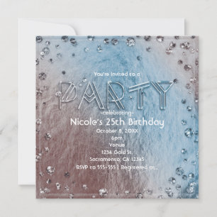 Silvery Blue Imitats Foil Bling Geburtstagsparty Einladung