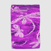 Silvery Dragonfliegen auf einem Zaubermagenta Sky Golfhandtuch (Vorderseite)