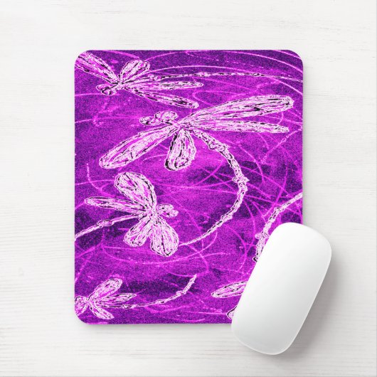 Silvery Dragonfliegen auf einem Zaubermagenta Sky Mousepad (Mit Mouse)