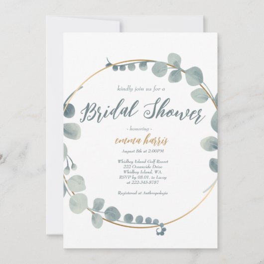 Silvery Eucalyptus Bridal Dusche Einladung (Vorderseite)