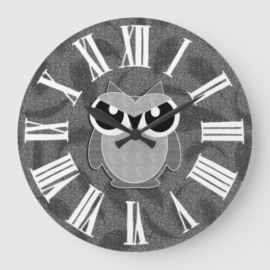 Silvery Faux Glitter Styled Woodland Owl Große Wanduhr (Vorderseite)