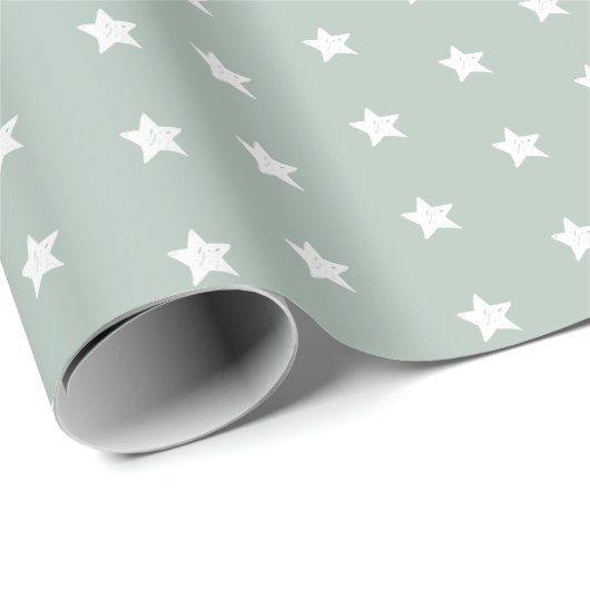 Silvery Gray Blue White Stars Geschenkpapier (Rolleneckpunkt)