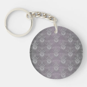 Silvery Gray Damask Muster Schlüsselanhänger