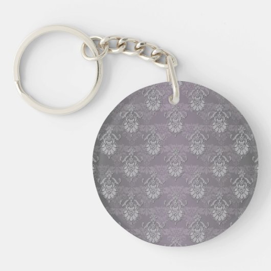 Silvery Gray Damask Muster Schlüsselanhänger (Vorderseite)