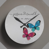 Silvery Gray Names Date Wedding Gift Personalisier Runde Wanduhr