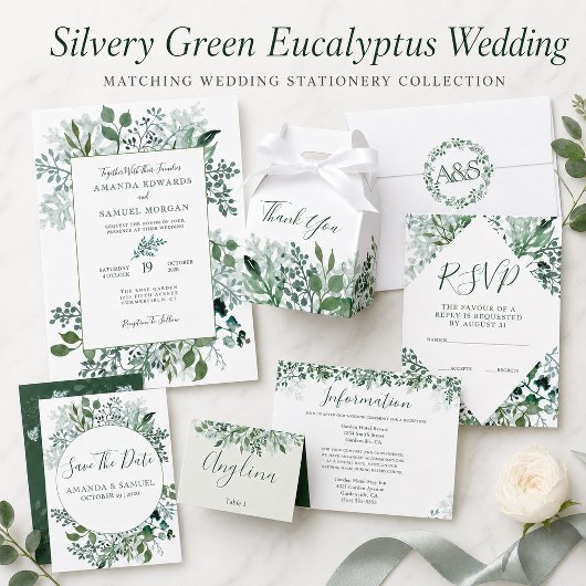 Silvery Green Eucalyptus Wedding Einladung