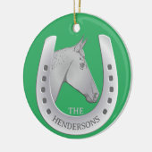 Silvery Horse and Horseshoe Emblem Red Keramik Ornament (Links)