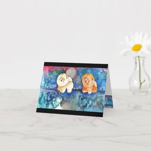 SILVERY MOON Chow dog watercolor Karte (Kleines Gewächs)