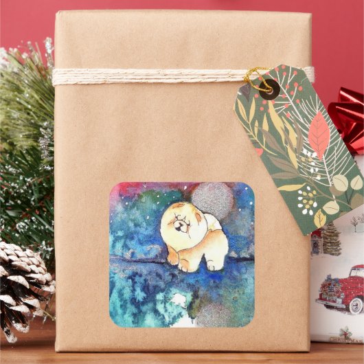 SILVERY MOON Chow dog watercolor Quadratischer Aufkleber (Feiertag)