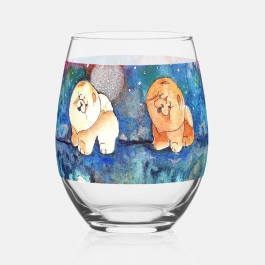 SILVERY MOON Chow Hund Aquarellgesteine oder Weinglas Ohne Stiel (Vorderseite)