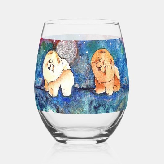 SILVERY MOON Chow Hund Aquarellgesteine oder Weinglas Ohne Stiel (Rückseite)