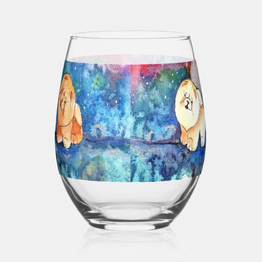 SILVERY MOON Chow Hund Aquarellgesteine oder Weinglas Ohne Stiel (Links)