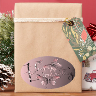 Silvery Pink Butterfly "Herzlichen Glückwunsch zum Ovaler Aufkleber