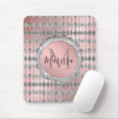 Silvery Pink Glittery Harlequin Monogram Mousepad (Mit Mouse)