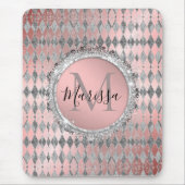 Silvery Pink Glittery Harlequin Monogram Mousepad (Vorne)