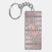 Silvery Pink Glittery Harlequin Monogram Schlüsselanhänger (Vorderseite links)