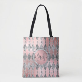 Silvery Pink Glittery Harlequin Monogram Tasche