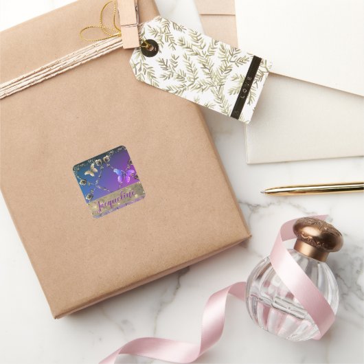 Silvery-Rose Lila Ausrichtung mit/Name Quadratischer Aufkleber (Schenken)