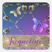 Silvery-Rose Lila Ausrichtung mit/Name Quadratischer Aufkleber (Vorderseite)