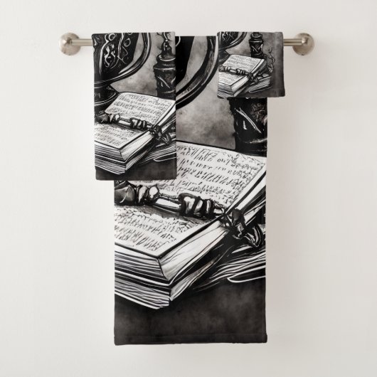 Silvery Steampunk Cauldron Spellbooks und Tränke Badhandtuch Set (Insitu)