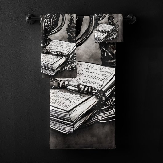 Silvery Steampunk Cauldron Spellbooks und Tränke Badhandtuch Set