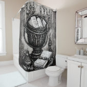 Silvery Steampunk Cauldron Spellbooks und Tränke Duschvorhang (Beispiel)