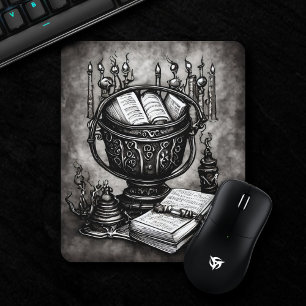 Silvery Steampunk Cauldron Spellbooks und Tränke Mousepad