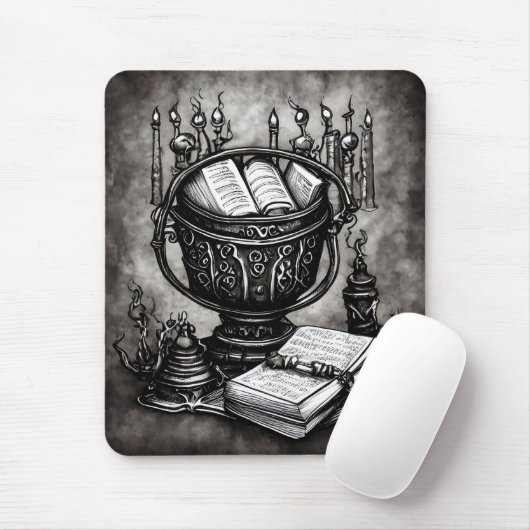Silvery Steampunk Cauldron Spellbooks und Tränke Mousepad (Mit Mouse)