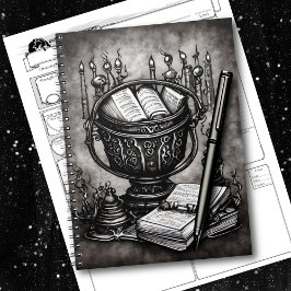 Silvery Steampunk Cauldron Spellbooks und Tränke Notizblock
