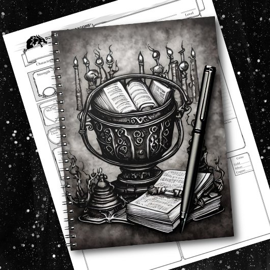Silvery Steampunk Cauldron Spellbooks und Tränke Notizblock