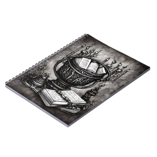 Silvery Steampunk Cauldron Spellbooks und Tränke Notizblock (Linke Seite)