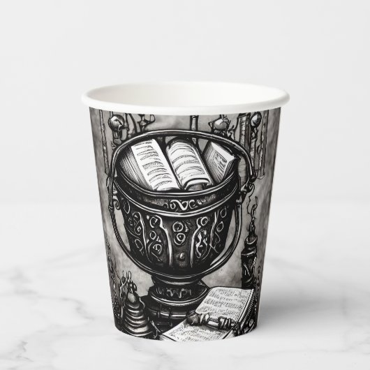 Silvery Steampunk Cauldron Spellbooks und Tränke Pappbecher (Rückseite)