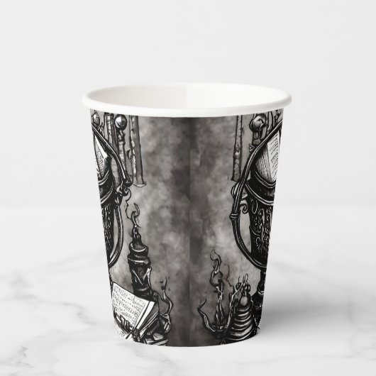 Silvery Steampunk Cauldron Spellbooks und Tränke Pappbecher (Links)