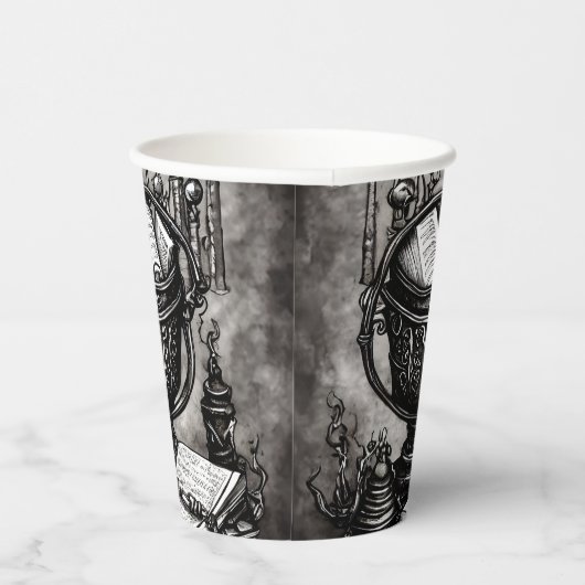 Silvery Steampunk Cauldron Spellbooks und Tränke Pappbecher (Rechts)