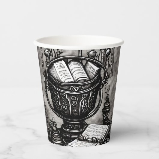 Silvery Steampunk Cauldron Spellbooks und Tränke Pappbecher (Vorderseite)