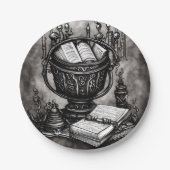 Silvery Steampunk Cauldron Spellbooks und Tränke Pappteller (Vorderseite)
