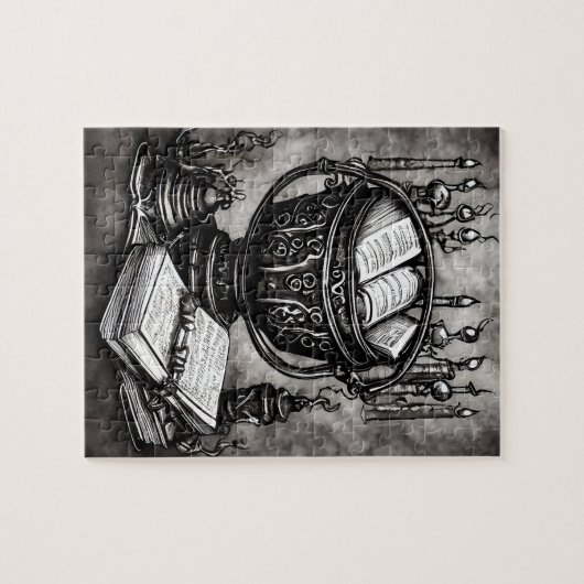 Silvery Steampunk Cauldron Spellbooks und Tränke Puzzle (Horizontal)