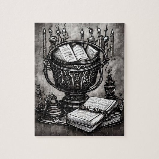 Silvery Steampunk Cauldron Spellbooks und Tränke Puzzle (Vertikal)