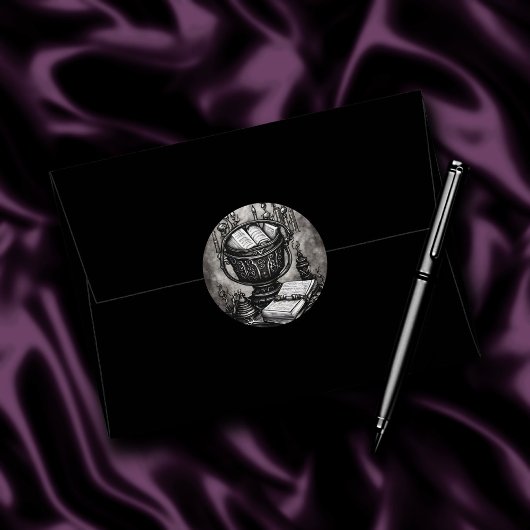 Silvery Steampunk Cauldron Spellbooks und Tränke Runder Aufkleber