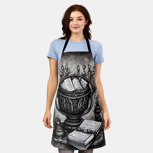 Silvery Steampunk Cauldron Spellbooks und Tränke Schürze (Getragen)