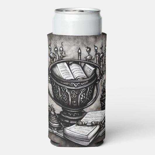 Silvery Steampunk Cauldron Spellbooks und Tränke Selters Dosenkühler (Seltzer Rückseite)