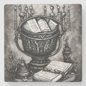 Silvery Steampunk Cauldron Spellbooks und Tränke Steinuntersetzer (Vorderseite)