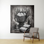 Silvery Steampunk Cauldron Spellbooks und Tränke Wandteppich (Beispiel)