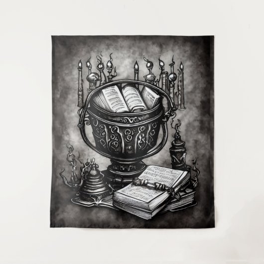 Silvery Steampunk Cauldron Spellbooks und Tränke Wandteppich (Vorderseite)